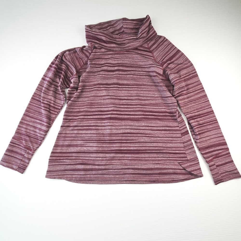 Kuhl Womens XL Cowl Neck Top Space Dye Stripe Burgundy Long Sleeve Thumbholes